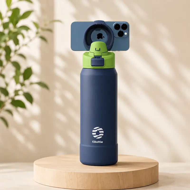 Gourde isotherme magnétique avec support téléphone - Double usage