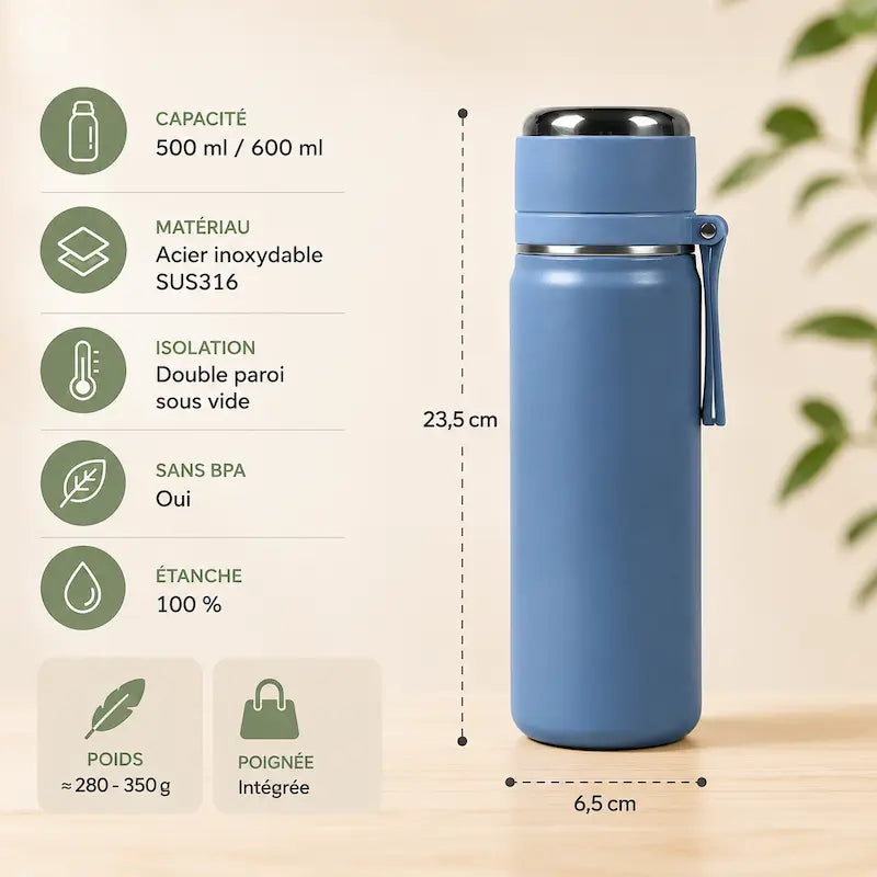Gourde isotherme en acier inoxydable - Étanche