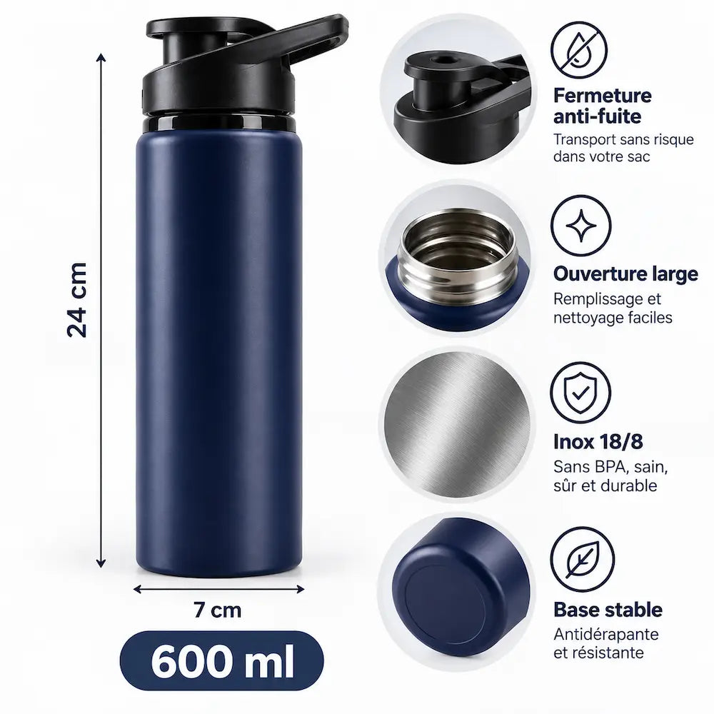 Gourde inox 600 ml - Zéro plastique, 100% pratique