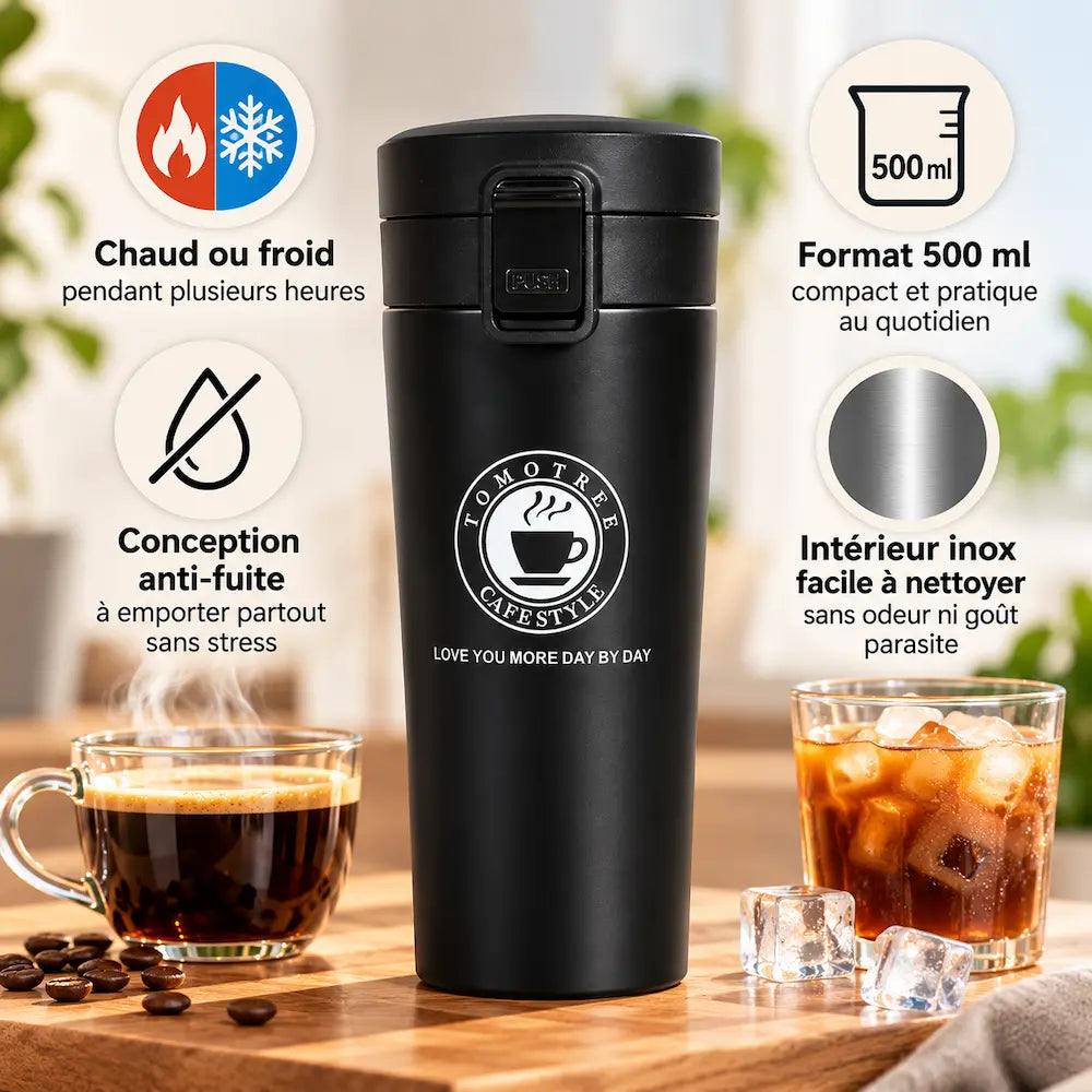 Tasse isotherme inox 500 ml – Double paroi anti-fuite