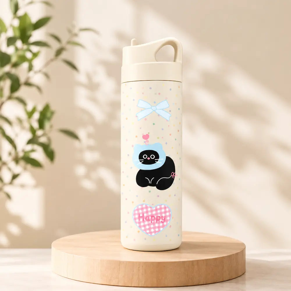 Gourde enfant acier inoxydable motif chat – Design cartoon