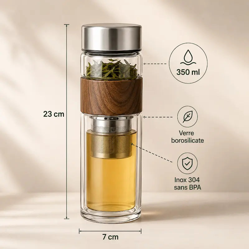 Bouteille en verre double paroi - Thé chaud partout | Klaris