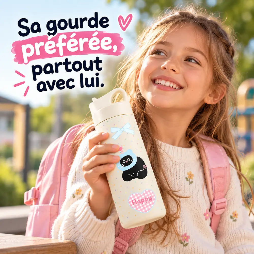Gourde enfant acier inoxydable motif chat – Design cartoon