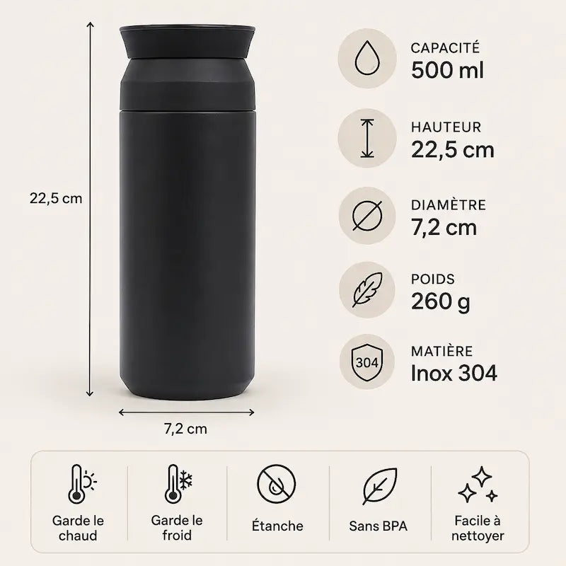 Gourde isotherme inox 500 ml - Portable étanche | SipMate