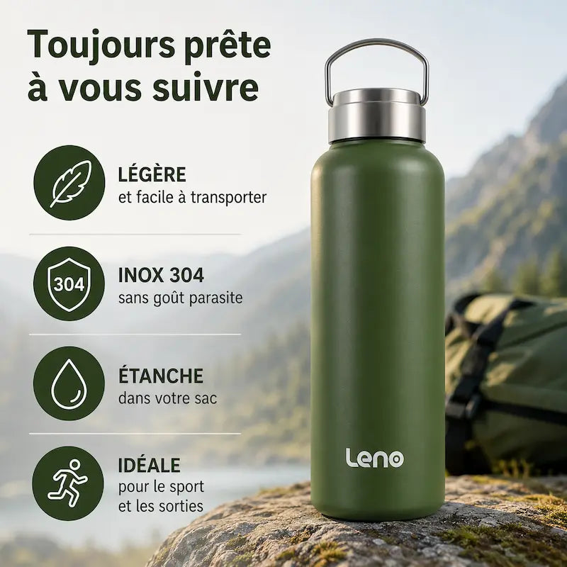 Gourde sport inox verte - Robuste & nomade | Leno