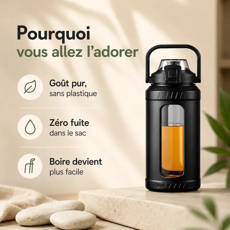Gourde borosilicate 800ml - Eau pure & durable | Veyra