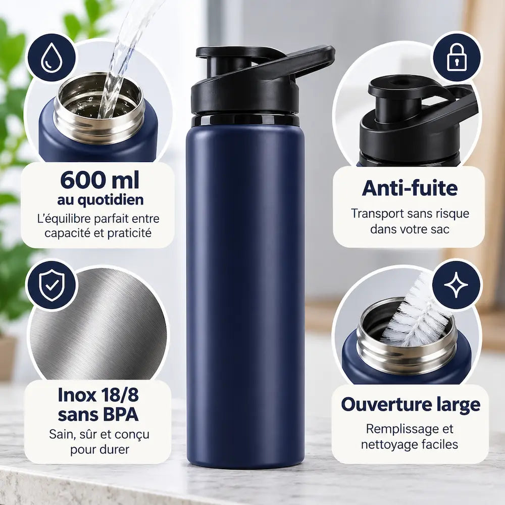 Gourde inox 600 ml - Zéro plastique, 100% pratique