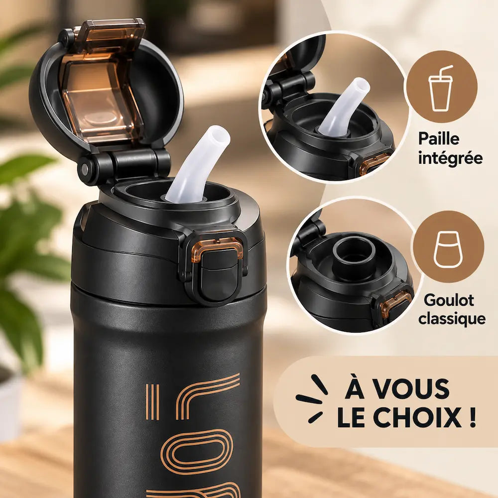 Gourde isotherme 600 ml avec paille - Hydratation pratique