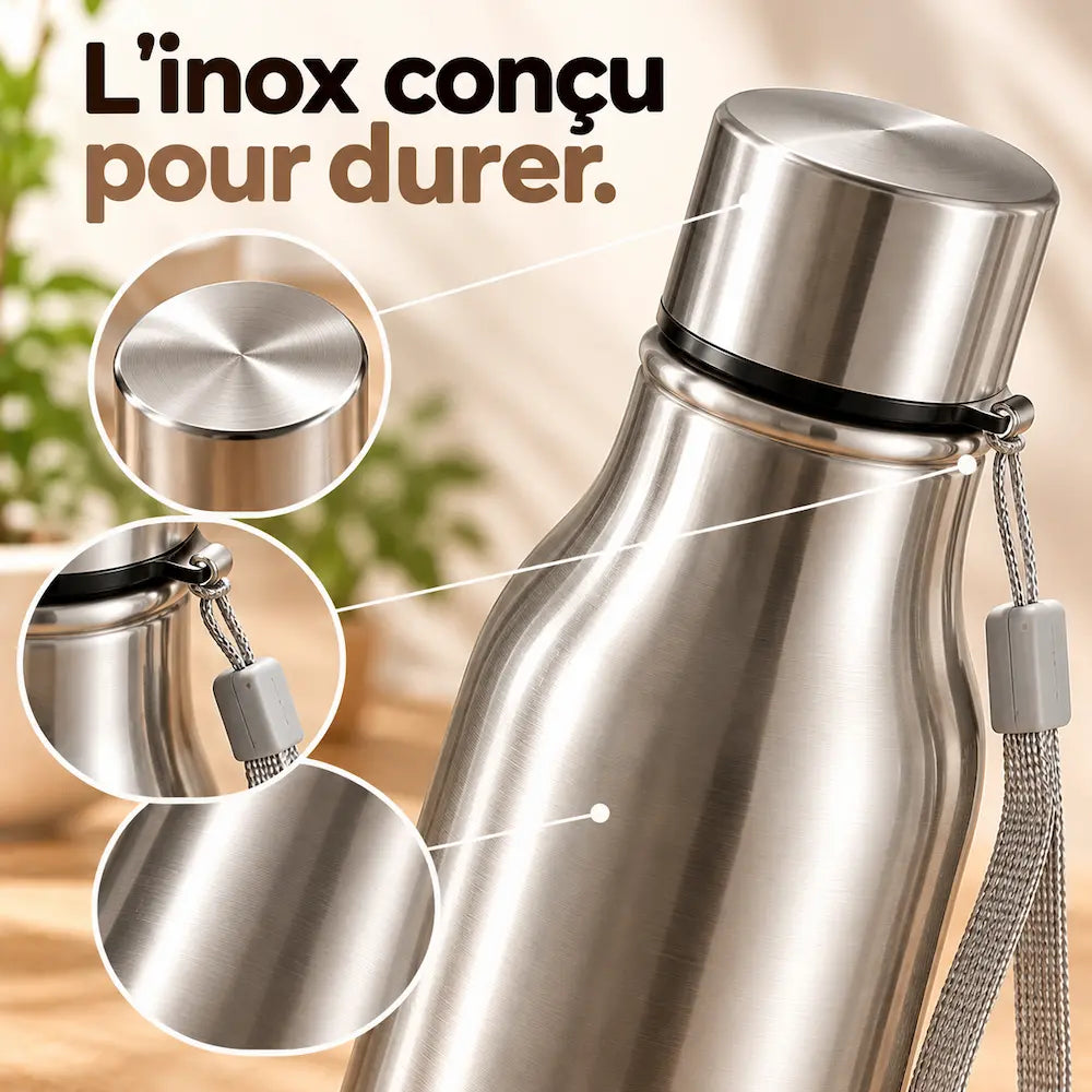 Gourde inox avec sangle – Transport facile