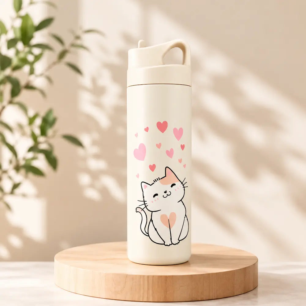 Gourde enfant acier inoxydable motif chat – Design cartoon
