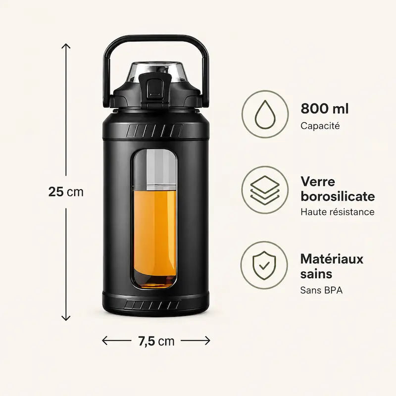 Gourde borosilicate 800ml - Eau pure & durable | Veyra