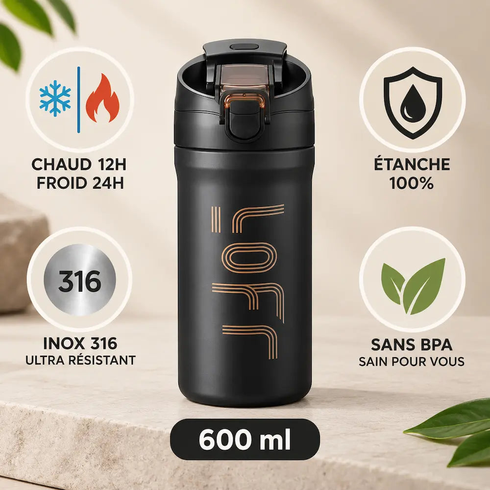 Gourde isotherme 600 ml avec paille - Hydratation pratique