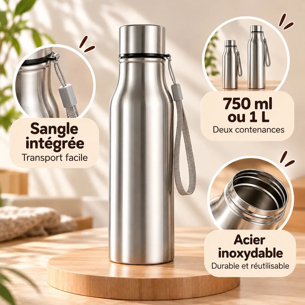 Gourde inox avec sangle – Transport facile