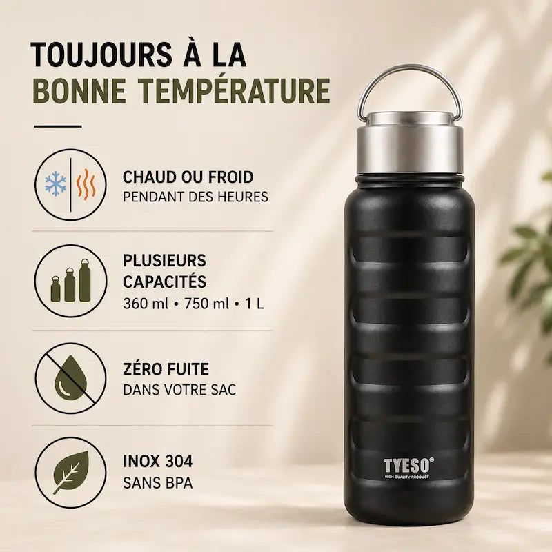 Gourde isotherme sport double paroi – Grande capacité | Tyeso