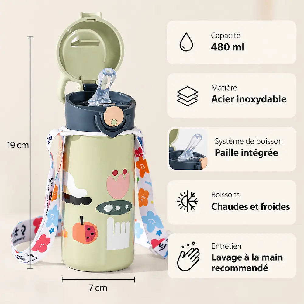 Gourde enfant inox 480 ml - Pratique