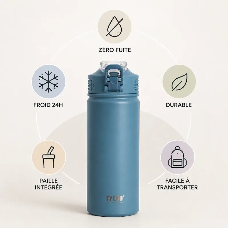 Gourde en inox avec paille