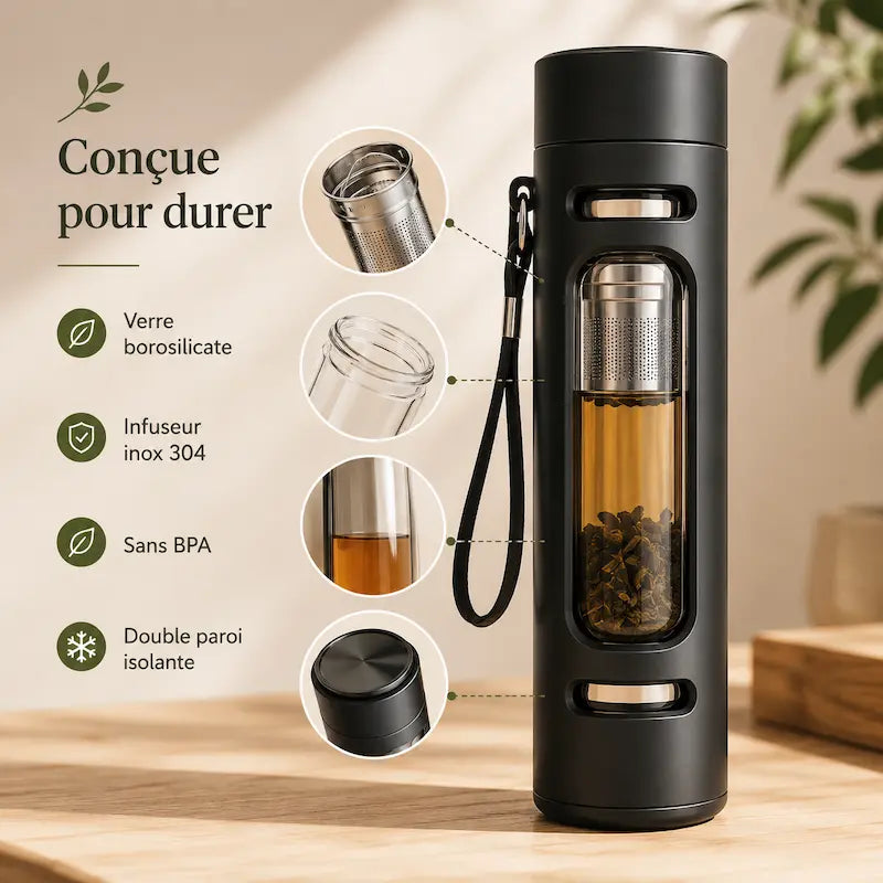 Gourde en verre avec infuseur