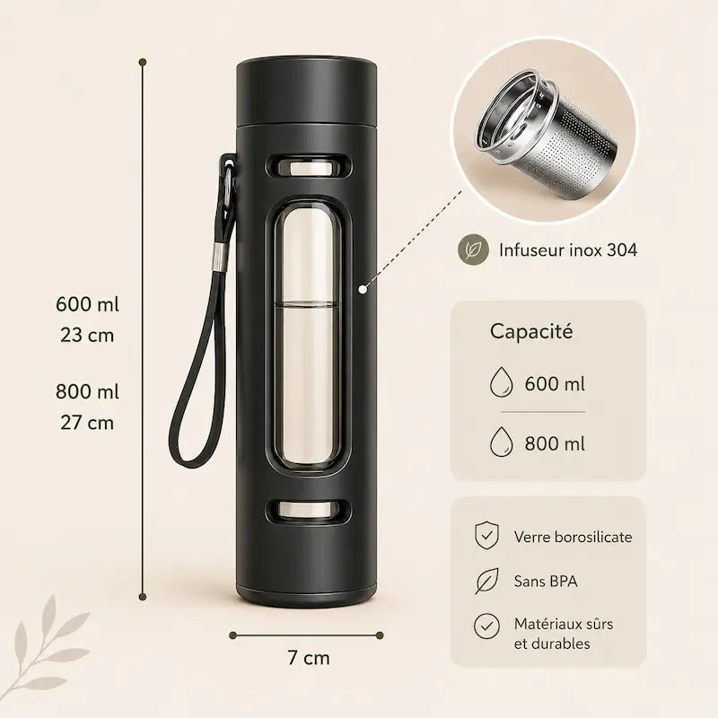 Gourde en verre avec infuseur