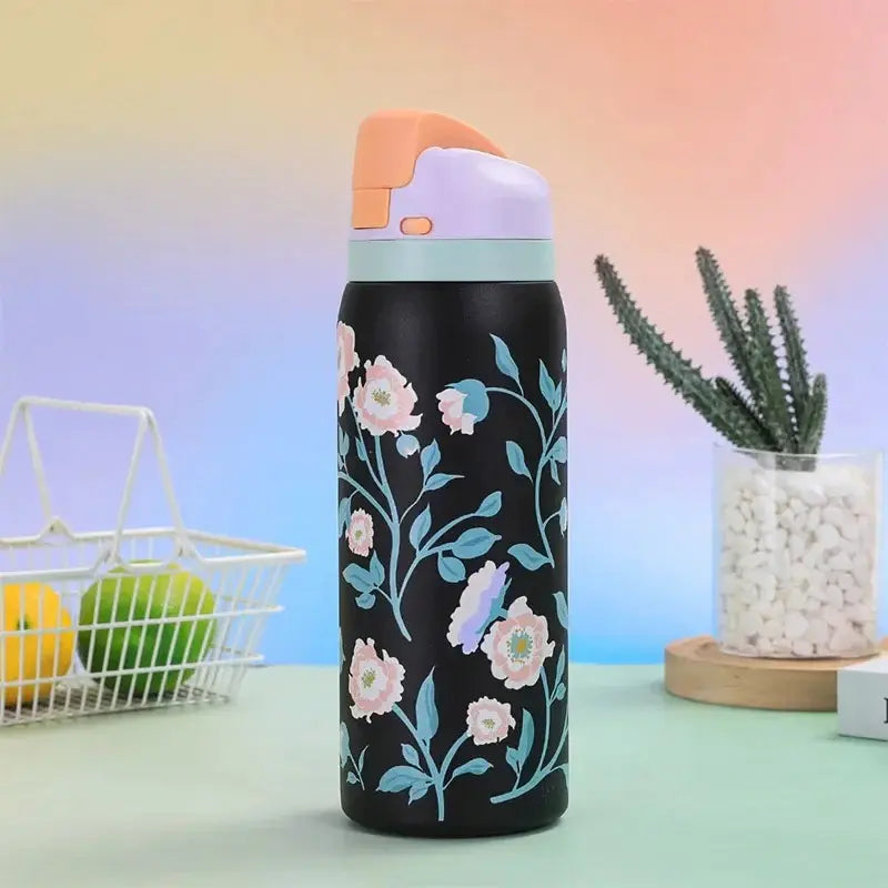 Gourde inox florale - Paille portable élégante | BloomSip