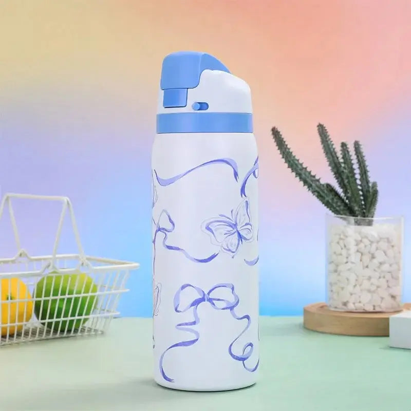 Gourde inox florale - Paille portable élégante | BloomSip