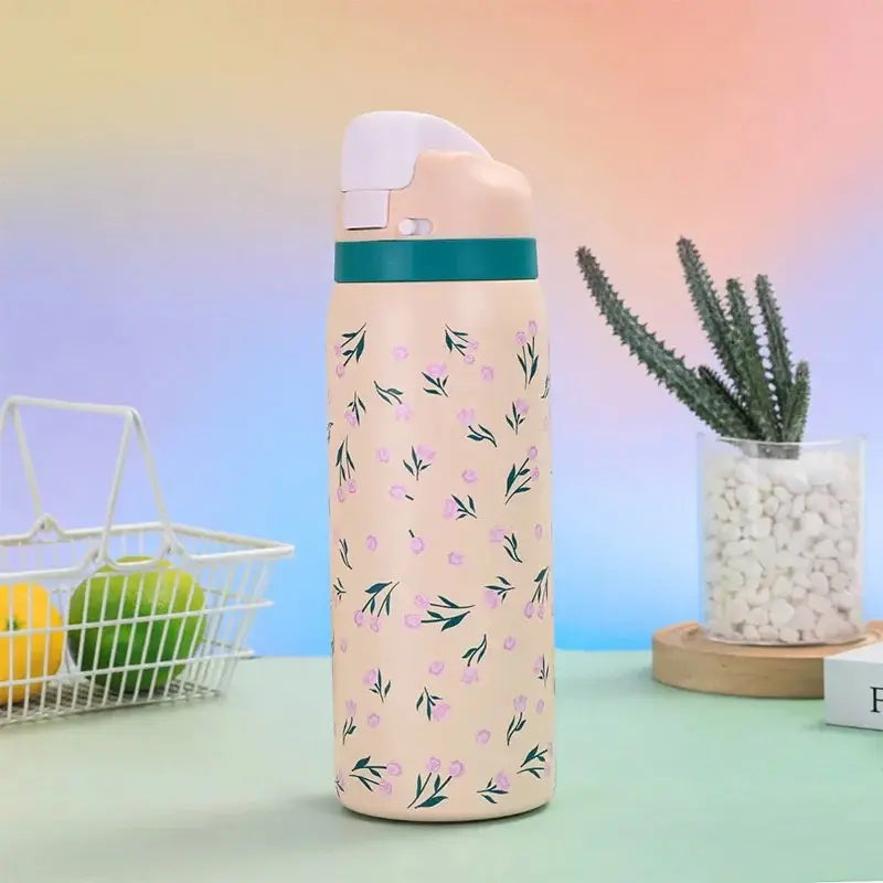 Gourde inox florale - Paille portable élégante | BloomSip